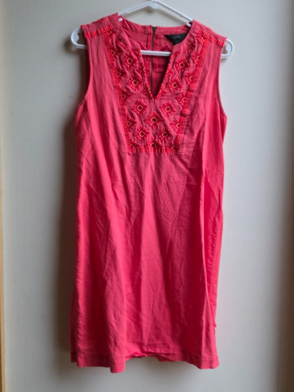 J. Crew Hot Pink Embroidered Lace Sleeveless Linen Blend Sheath Dress Size XS